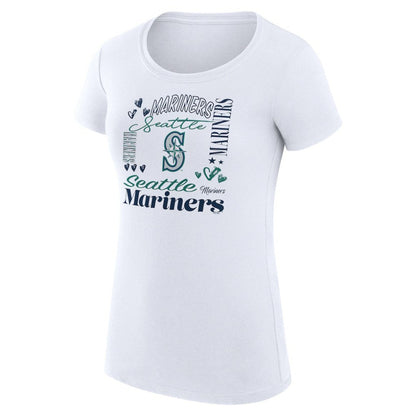 Seattle Mariners G-III 4Her by Carl Banks Women's Super-Slim Fit Lightweight Collage Team Graphic Crew Neck T-Shirt - White