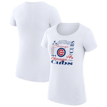 Chicago Cubs G-III 4Her by Carl Banks Women's Super-Slim Fit Lightweight Collage Team Graphic Crew Neck T-Shirt - White