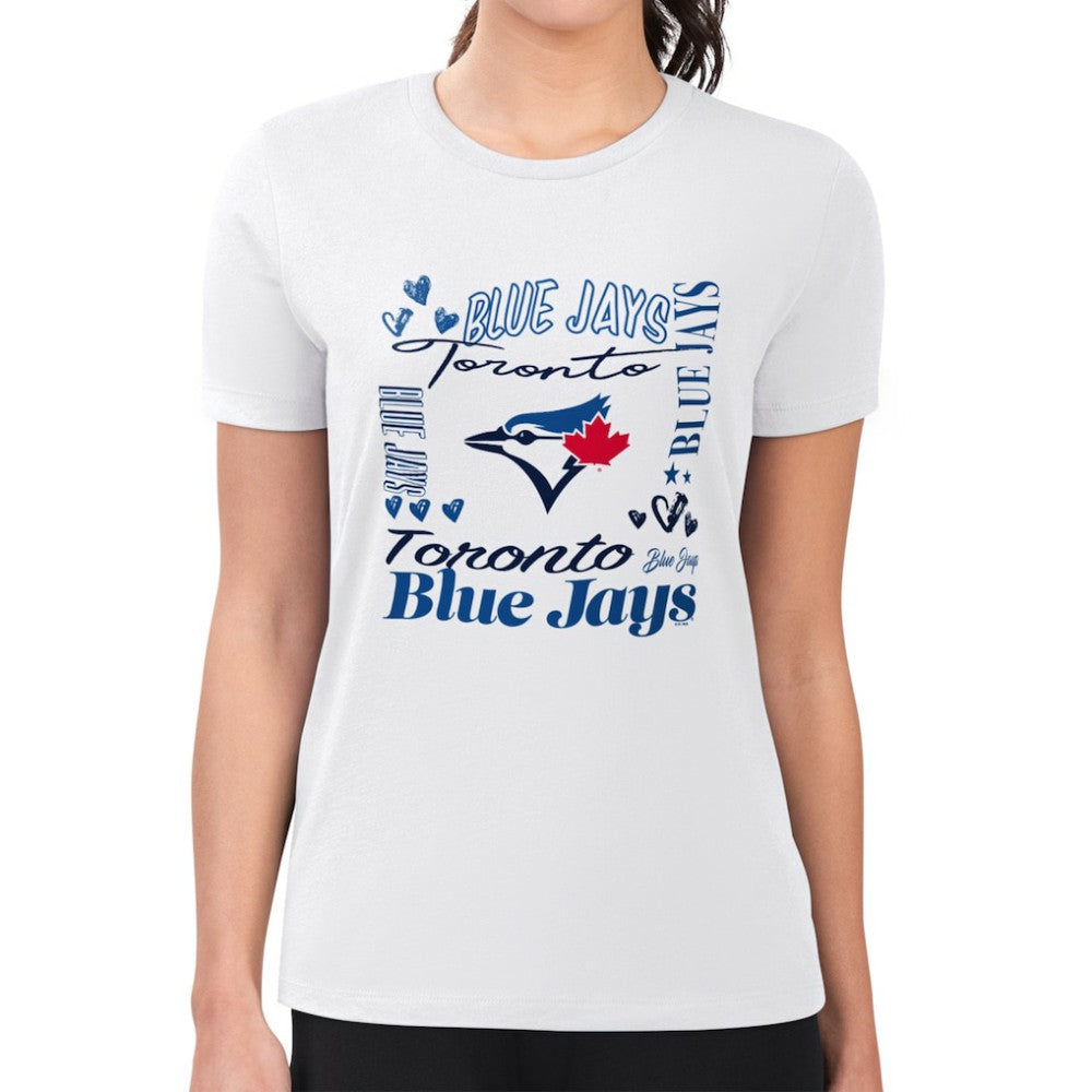 Toronto Blue Jays G-III 4Her by Carl Banks Women's Super-Slim Fit Lightweight Collage Team Graphic Crew Neck T-Shirt - White