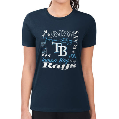Tampa Bay Rays G-III 4Her by Carl Banks Women's Super-Slim Fit Lightweight Collage Team Graphic Crew Neck T-Shirt - Navy