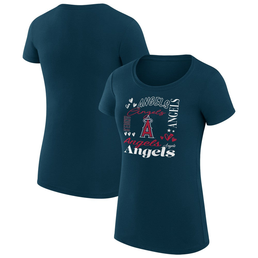 Los Angeles Angels G-III 4Her by Carl Banks Women's Super-Slim Fit Lightweight Collage Team Graphic Crew Neck T-Shirt - Navy
