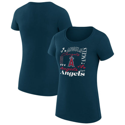Los Angeles Angels G-III 4Her by Carl Banks Women's Super-Slim Fit Lightweight Collage Team Graphic Crew Neck T-Shirt - Navy
