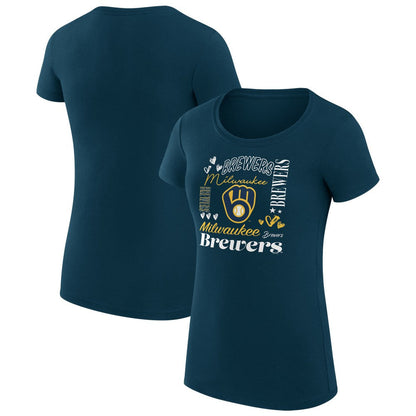 Milwaukee Brewers G-III 4Her by Carl Banks Women's Super-Slim Fit Lightweight Collage Team Graphic Crew Neck T-Shirt - Navy