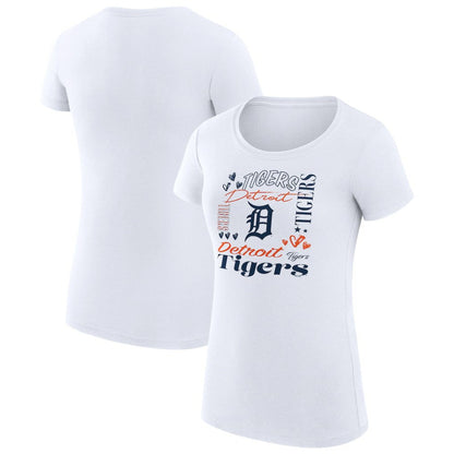 Detroit Tigers G-III 4Her by Carl Banks Women's Super-Slim Fit Lightweight Collage Team Graphic Crew Neck T-Shirt - White