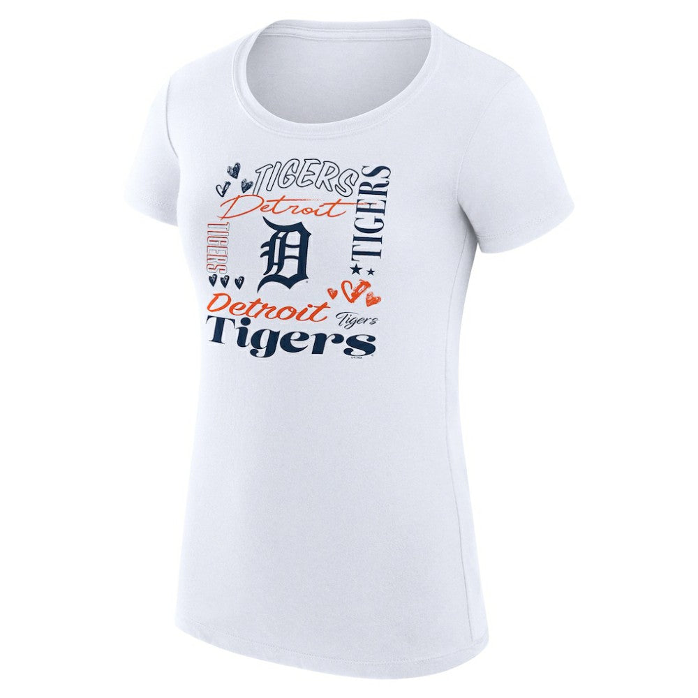 Detroit Tigers G-III 4Her by Carl Banks Women's Super-Slim Fit Lightweight Collage Team Graphic Crew Neck T-Shirt - White