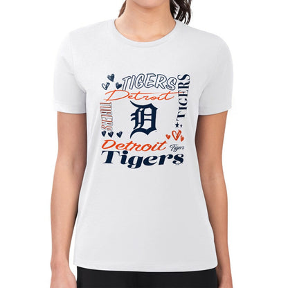Detroit Tigers G-III 4Her by Carl Banks Women's Super-Slim Fit Lightweight Collage Team Graphic Crew Neck T-Shirt - White