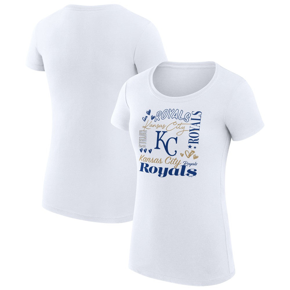 Kansas City Royals G-III 4Her by Carl Banks Women's Super-Slim Fit Lightweight Collage Team Graphic Crew Neck T-Shirt - White