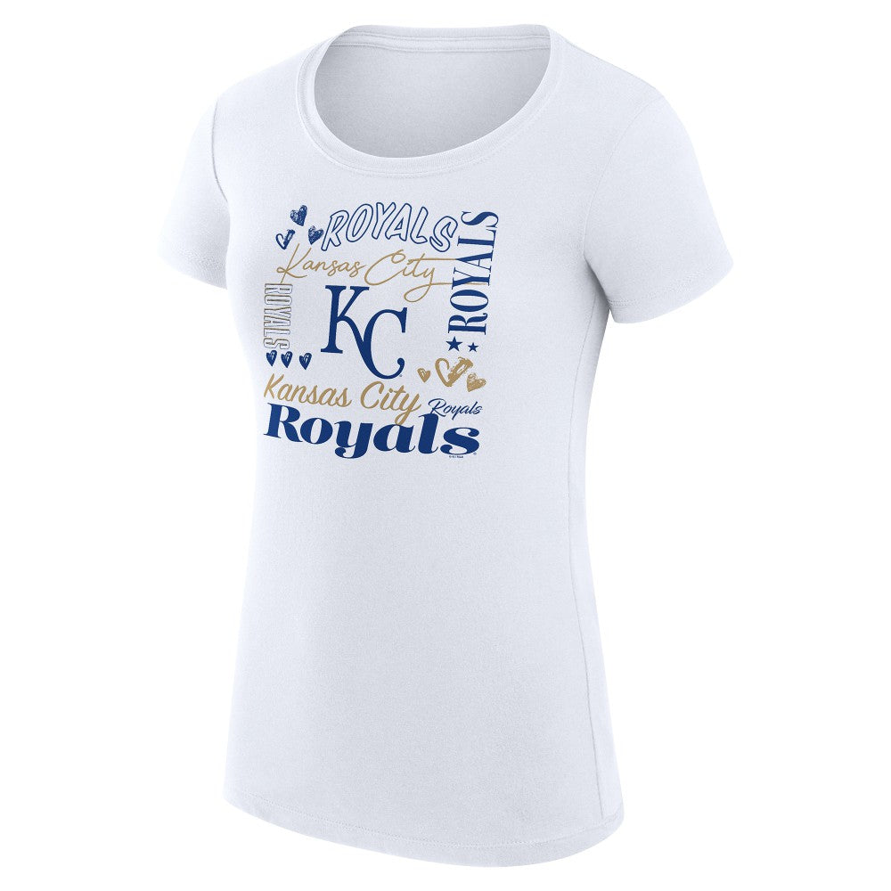 Kansas City Royals G-III 4Her by Carl Banks Women's Super-Slim Fit Lightweight Collage Team Graphic Crew Neck T-Shirt - White
