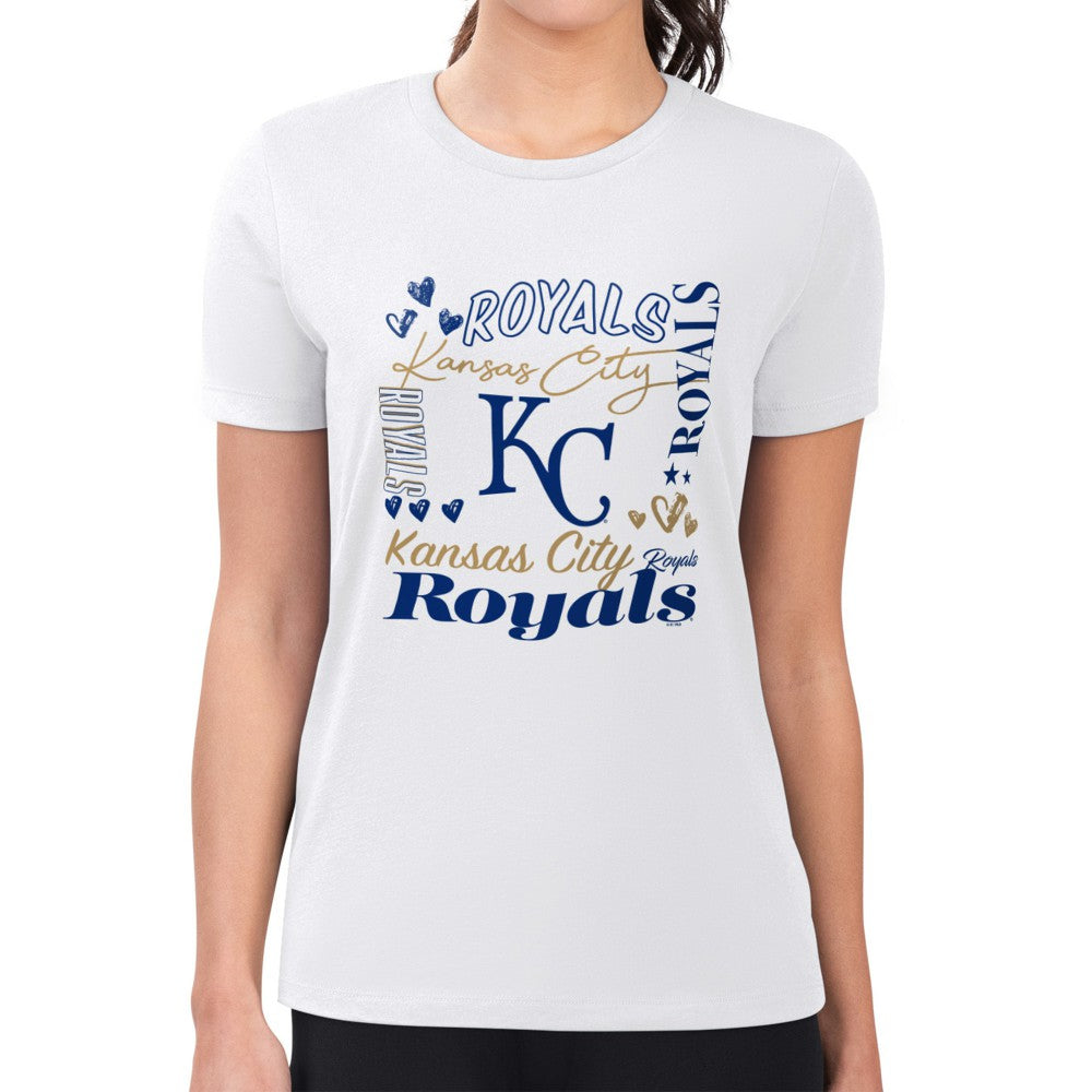 Kansas City Royals G-III 4Her by Carl Banks Women's Super-Slim Fit Lightweight Collage Team Graphic Crew Neck T-Shirt - White