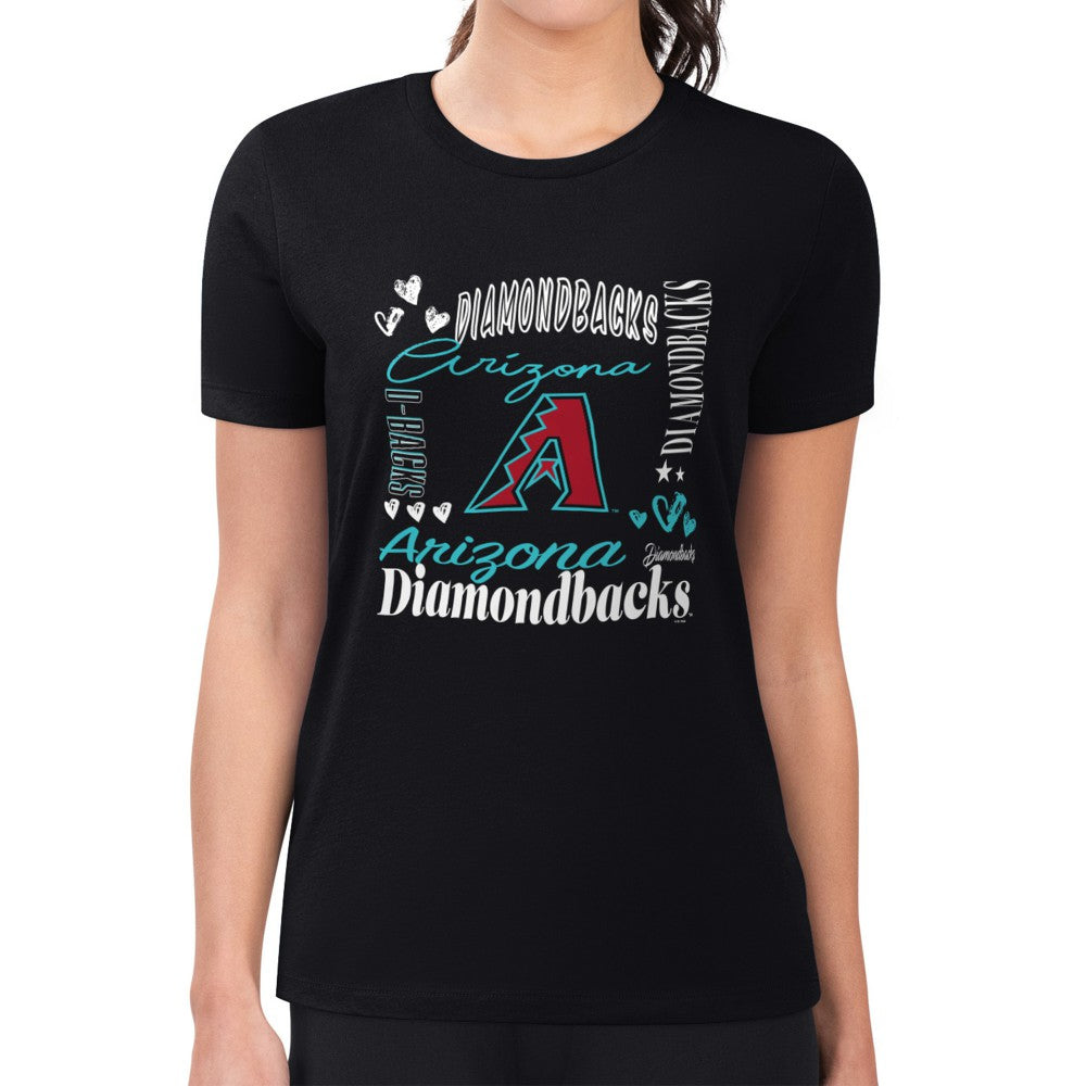 Arizona Diamondbacks G-III 4Her by Carl Banks Women's Super-Slim Fit Lightweight Collage Team Graphic Crew Neck T-Shirt - Black