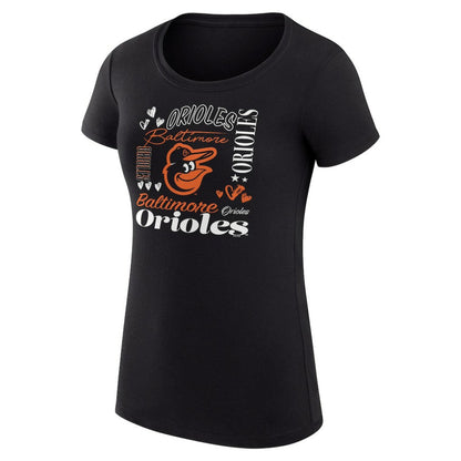 Baltimore Orioles G-III 4Her by Carl Banks Women's Super-Slim Fit Lightweight Collage Team Graphic Crew Neck T-Shirt - Black