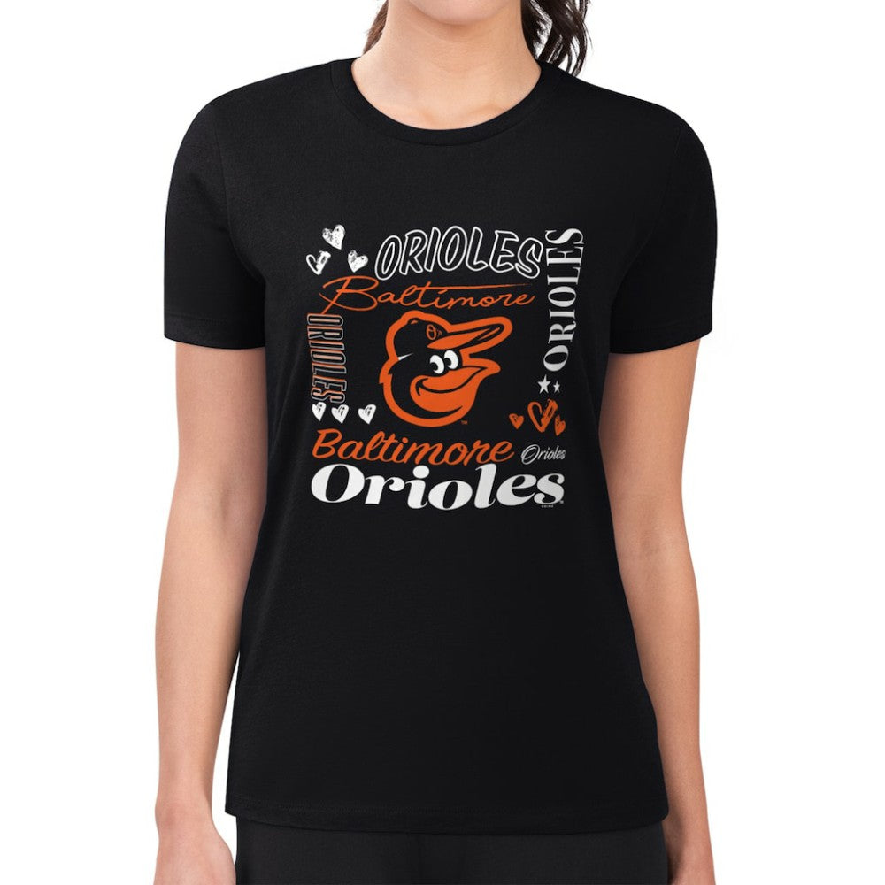Baltimore Orioles G-III 4Her by Carl Banks Women's Super-Slim Fit Lightweight Collage Team Graphic Crew Neck T-Shirt - Black
