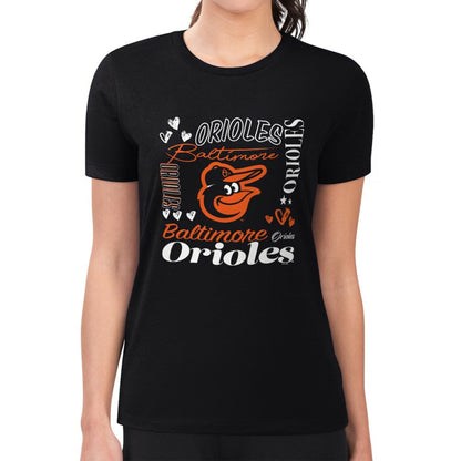 Baltimore Orioles G-III 4Her by Carl Banks Women's Super-Slim Fit Lightweight Collage Team Graphic Crew Neck T-Shirt - Black