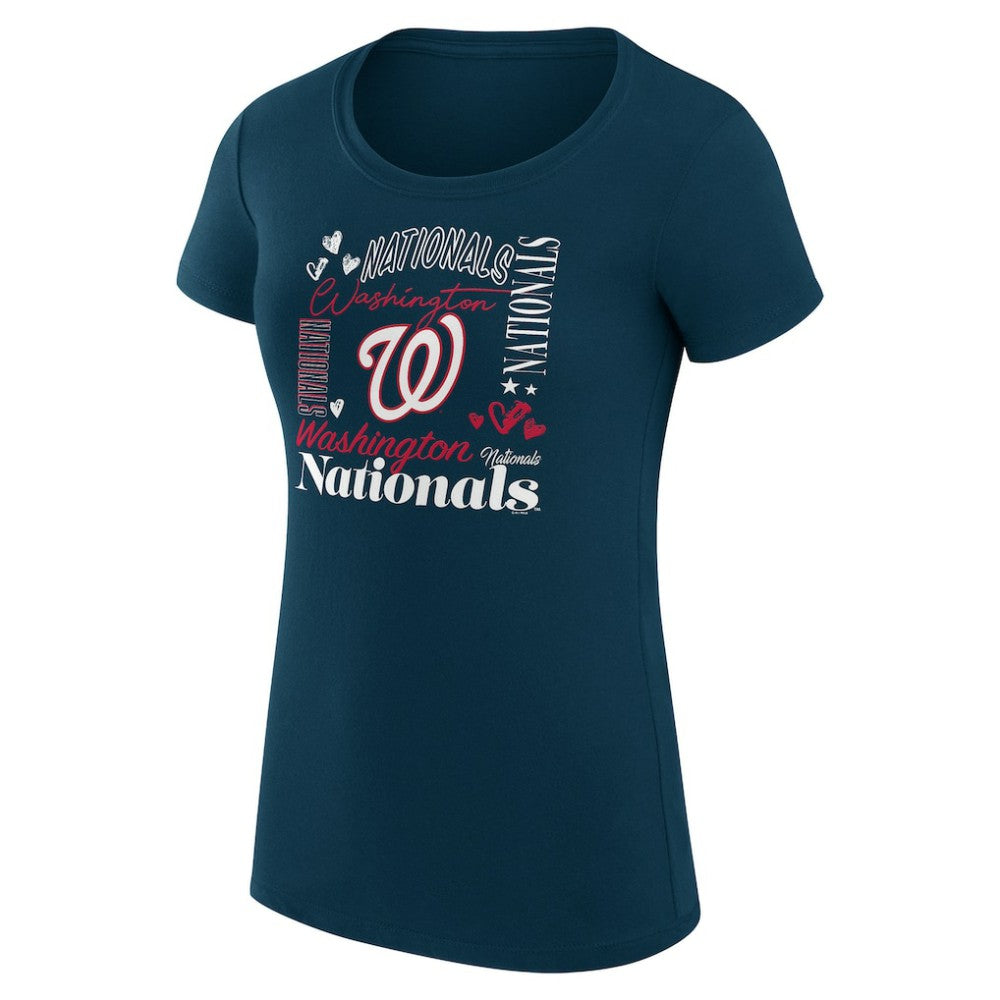 Washington Nationals G-III 4Her by Carl Banks Women's Super-Slim Fit Lightweight Collage Team Graphic Crew Neck T-Shirt - Navy