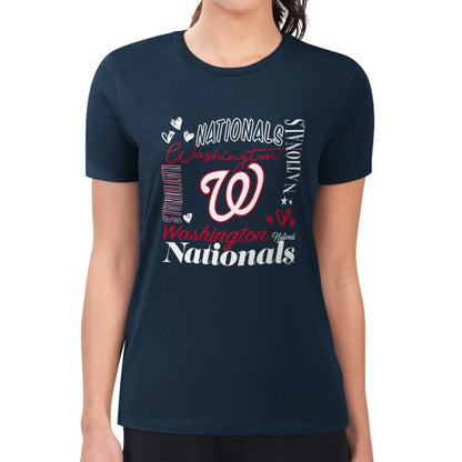 Washington Nationals G-III 4Her by Carl Banks Women's Super-Slim Fit Lightweight Collage Team Graphic Crew Neck T-Shirt - Navy