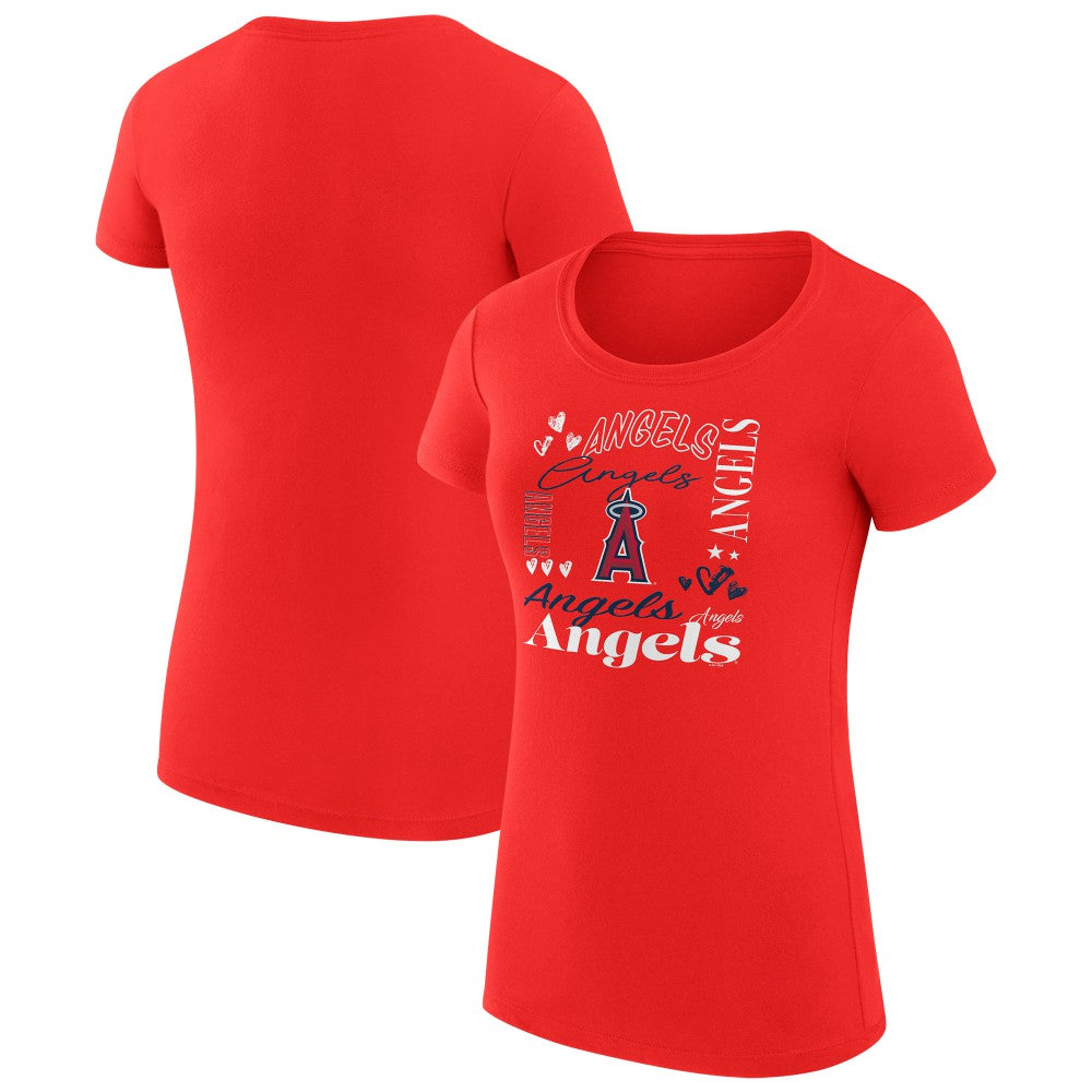 Los Angeles Angels G-III 4Her by Carl Banks Women's Super-Slim Fit Lightweight Collage Team Graphic Crew Neck T-Shirt - Red
