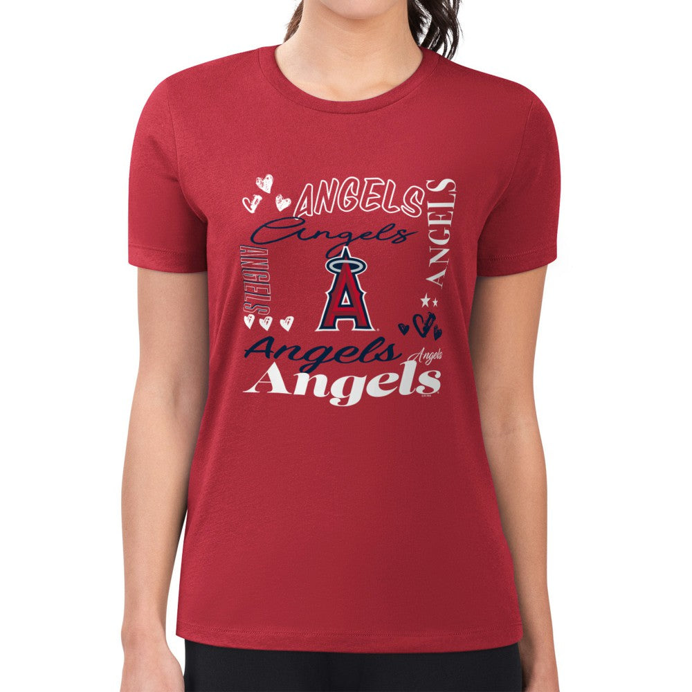 Los Angeles Angels G-III 4Her by Carl Banks Women's Super-Slim Fit Lightweight Collage Team Graphic Crew Neck T-Shirt - Red