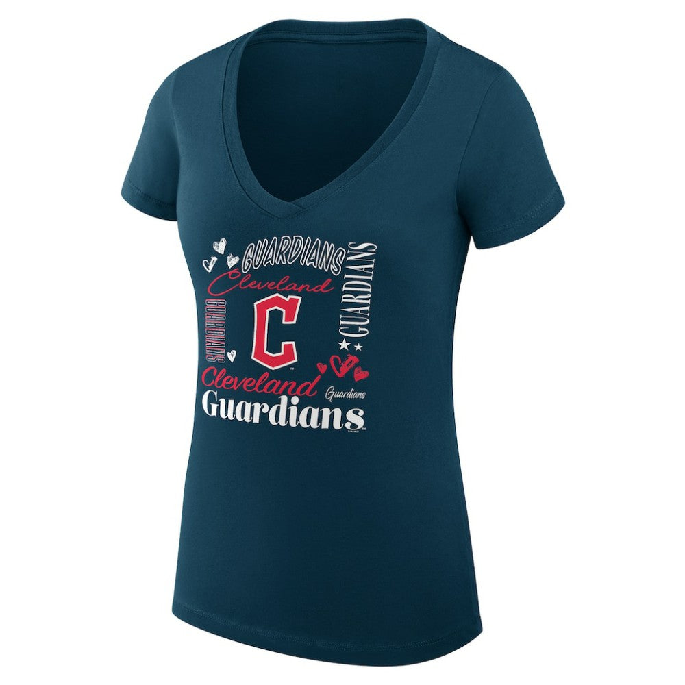 Cleveland Guardians G-III 4Her by Carl Banks Women's Super-Slim Fit Lightweight Collage Team Graphic V-Neck T-Shirt - Navy