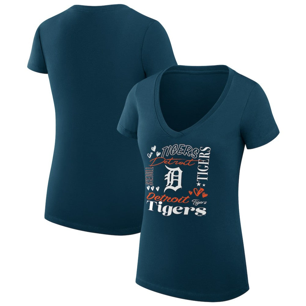 Detroit Tigers G-III 4Her by Carl Banks Women's Super-Slim Fit Lightweight Collage Team Graphic V-Neck T-Shirt - Navy