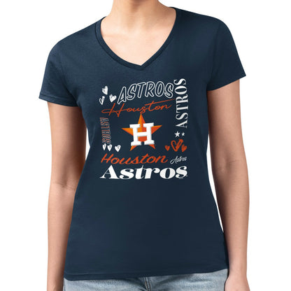 Houston Astros G-III 4Her by Carl Banks Women's Super-Slim Fit Lightweight Collage Team Graphic V-Neck T-Shirt - Navy