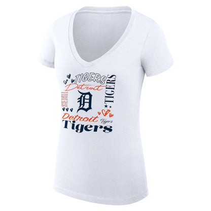 Detroit Tigers G-III 4Her by Carl Banks Women's Super-Slim Fit Lightweight Collage Team Graphic V-Neck T-Shirt - White