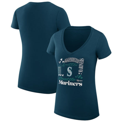 Seattle Mariners G-III 4Her by Carl Banks Women's Super-Slim Fit Lightweight Collage Team Graphic V-Neck T-Shirt - Navy