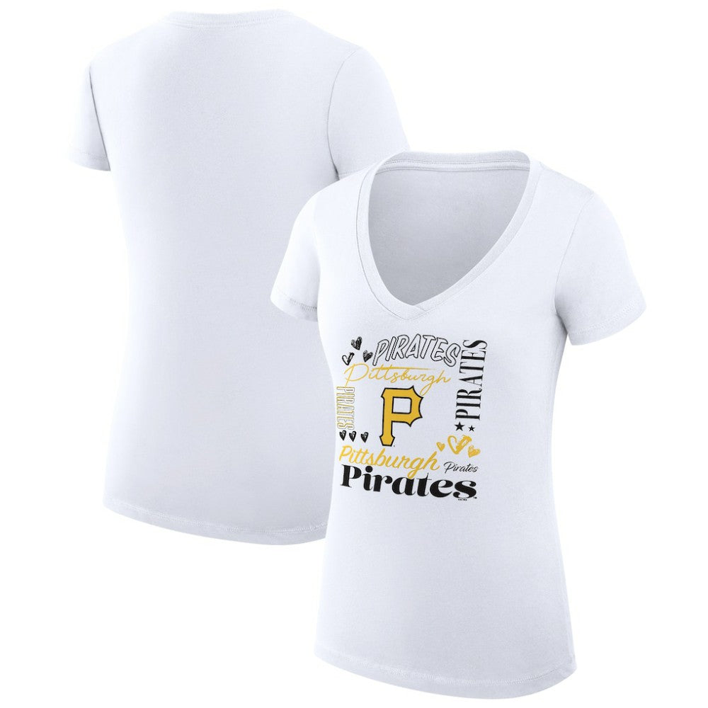Pittsburgh Pirates G-III 4Her by Carl Banks Women's Super-Slim Fit Lightweight Collage Team Graphic V-Neck T-Shirt - White
