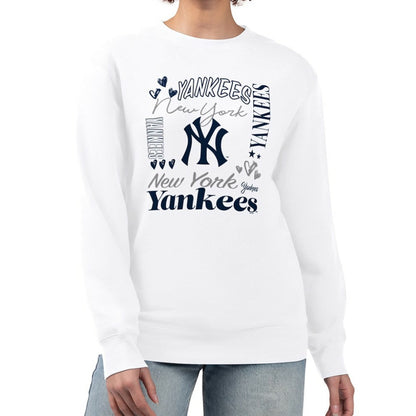 New York Yankees G-III 4Her by Carl Banks Women's Collage Team Graphic Fleece Pullover Hoodie - White
