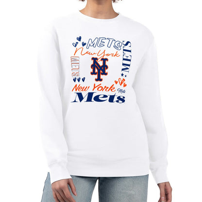 New York Mets G-III 4Her by Carl Banks Women's Collage Team Graphic Fleece Pullover Hoodie - White