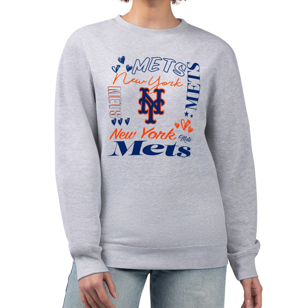 New York Mets G-III 4Her by Carl Banks Women's Collage Team Graphic Fleece Pullover Hoodie - Heather Gray