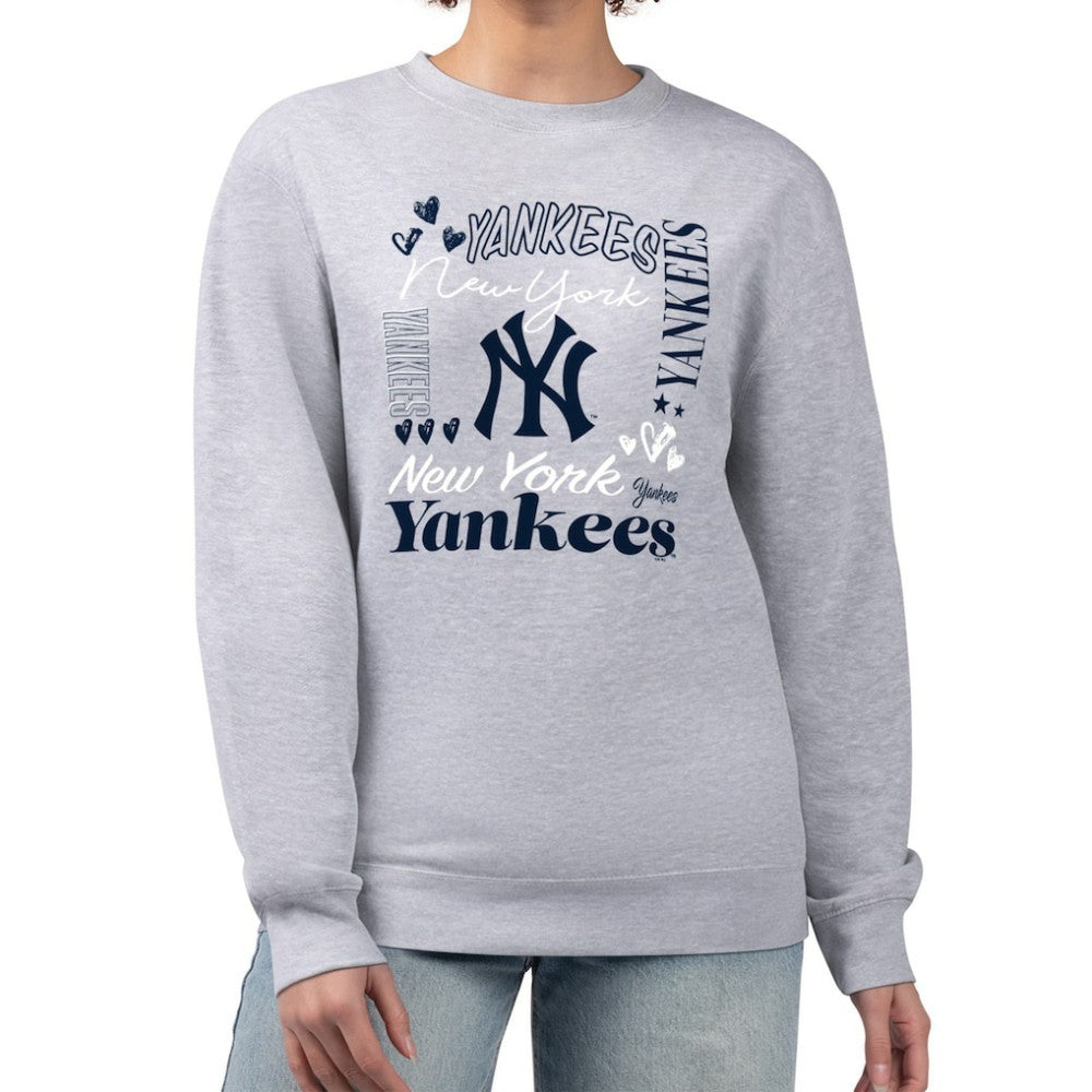 New York Yankees G-III 4Her by Carl Banks Women's Collage Team Graphic Fleece Pullover Hoodie - Heather Gray