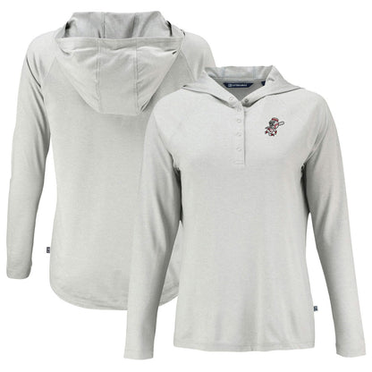 Cincinnati Reds Cutter & Buck Women's Cooperstown Collection Coastline Epic Comfort Eco Recycled Hoodie Raglan Long Sleeve T-Shirt - Gray