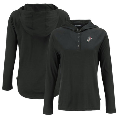 Cincinnati Reds Cutter & Buck Women's Cooperstown Collection Coastline Epic Comfort Eco Recycled Hoodie Raglan Long Sleeve T-Shirt - Black