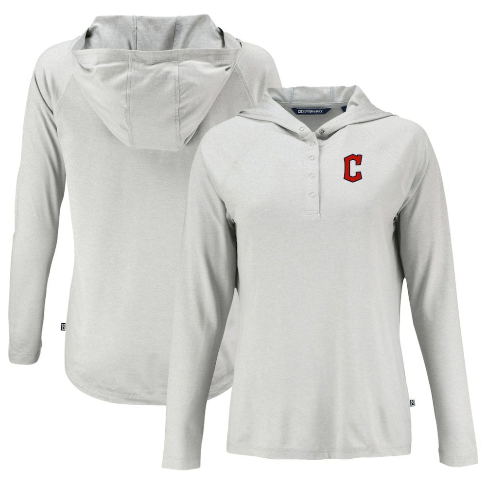 Cleveland Guardians Cutter & Buck Women's  Coastline Epic Comfort Eco Recycled Hoodie Raglan Long Sleeve T-Shirt - Gray