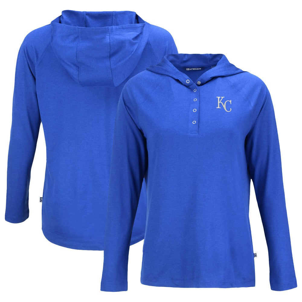 Kansas City Royals Cutter & Buck Women's  Coastline Epic Comfort Eco Recycled Hoodie Raglan Long Sleeve T-Shirt - Royal