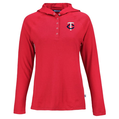 Minnesota Twins Cutter & Buck Women's  Coastline Epic Comfort Eco Recycled Hoodie Raglan Long Sleeve T-Shirt - Red