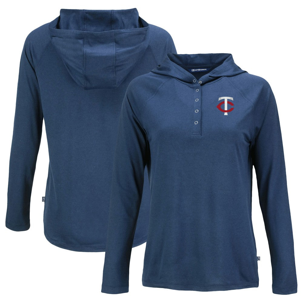 Minnesota Twins Cutter & Buck Women's  Coastline Epic Comfort Eco Recycled Hoodie Raglan Long Sleeve T-Shirt - Navy