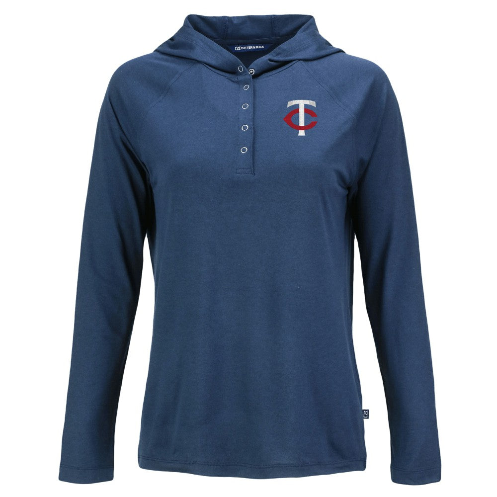Minnesota Twins Cutter & Buck Women's  Coastline Epic Comfort Eco Recycled Hoodie Raglan Long Sleeve T-Shirt - Navy