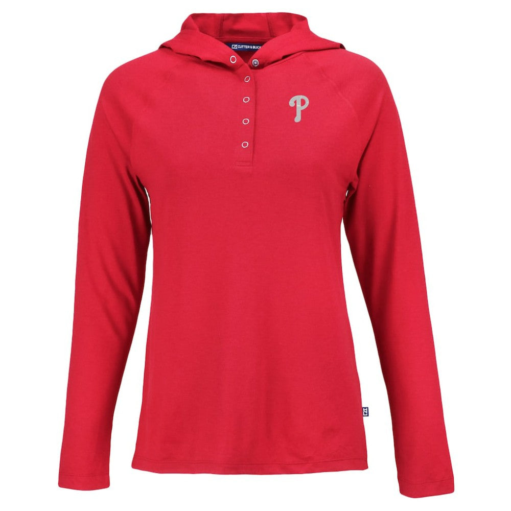 Philadelphia Phillies Cutter & Buck Women's  Coastline Epic Comfort Eco Recycled Hoodie Raglan Long Sleeve T-Shirt - Red