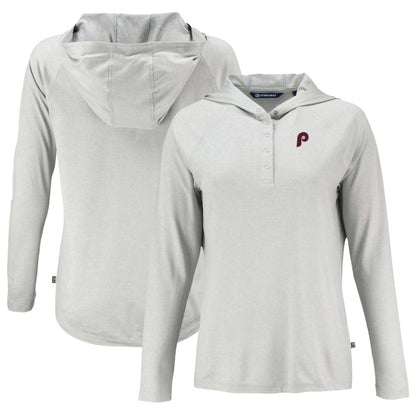 Philadelphia Phillies Cutter & Buck Women's Cooperstown Collection Coastline Epic Comfort Eco Recycled Hoodie Raglan Long Sleeve T-Shirt - Gray