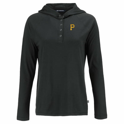 Pittsburgh Pirates Cutter & Buck Women's  Coastline Epic Comfort Eco Recycled Hoodie Raglan Long Sleeve T-Shirt - Black