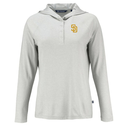 San Diego Padres Cutter & Buck Women's  Coastline Epic Comfort Eco Recycled Hoodie Raglan Long Sleeve T-Shirt - Gray
