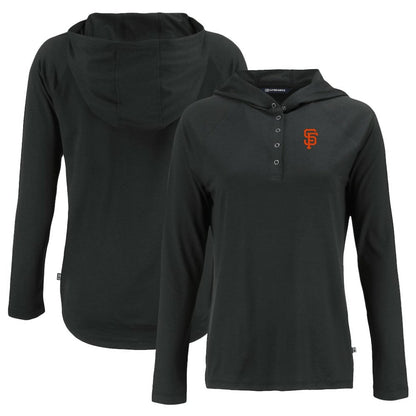San Francisco Giants Cutter & Buck Women's  Coastline Epic Comfort Eco Recycled Hoodie Raglan Long Sleeve T-Shirt - Black