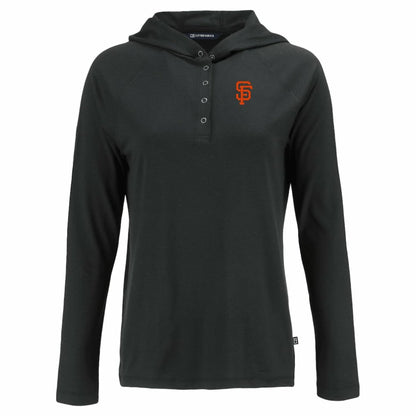 San Francisco Giants Cutter & Buck Women's  Coastline Epic Comfort Eco Recycled Hoodie Raglan Long Sleeve T-Shirt - Black
