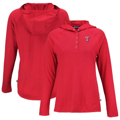 Texas Rangers Cutter & Buck Women's  Coastline Epic Comfort Eco Recycled Hoodie Raglan Long Sleeve T-Shirt - Red