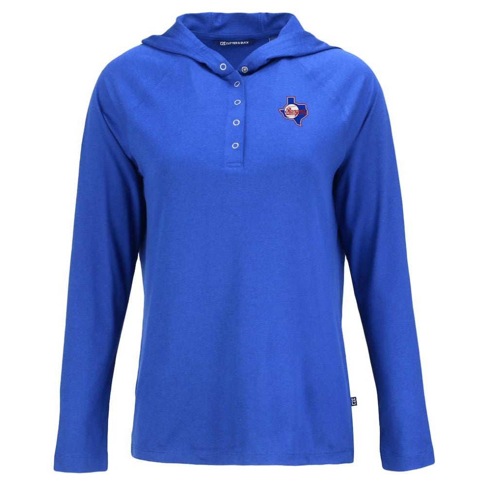 Texas Rangers Cutter & Buck Women's Cooperstown Collection Coastline Epic Comfort Eco Recycled Hoodie Raglan Long Sleeve T-Shirt - Royal