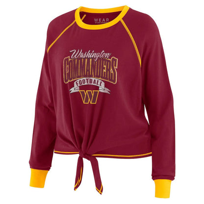 Washington Commanders WEAR by Erin Andrews Women's Tie-Front Long Sleeve Top - Burgundy/Gold sale