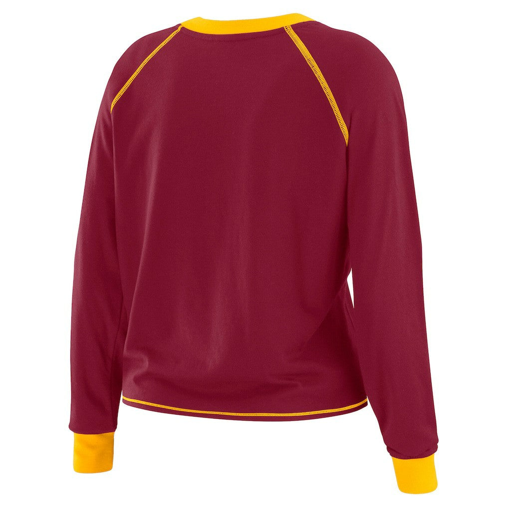Washington Commanders WEAR by Erin Andrews Women's Tie-Front Long Sleeve Top - Burgundy/Gold sale