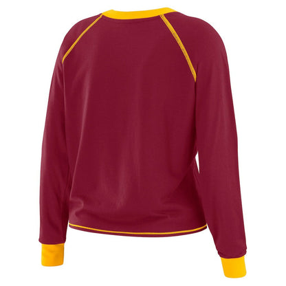 Washington Commanders WEAR by Erin Andrews Women's Tie-Front Long Sleeve Top - Burgundy/Gold sale