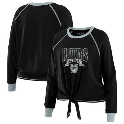 Las Vegas Raiders WEAR by Erin Andrews Women's Tie-Front Long Sleeve Top - Black/Gray cheap